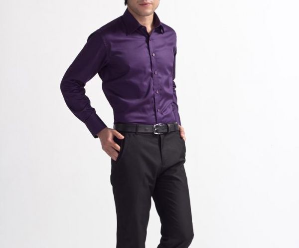 Chemise pour homme couleur unie violet – manches longues