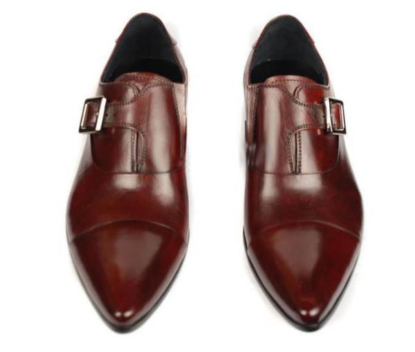 Chaussures pour costume en cuir sans lacets boucle argent - marrons