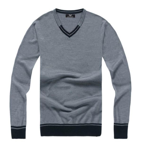 Sweatshirt avec col bicolore en V en laine fine