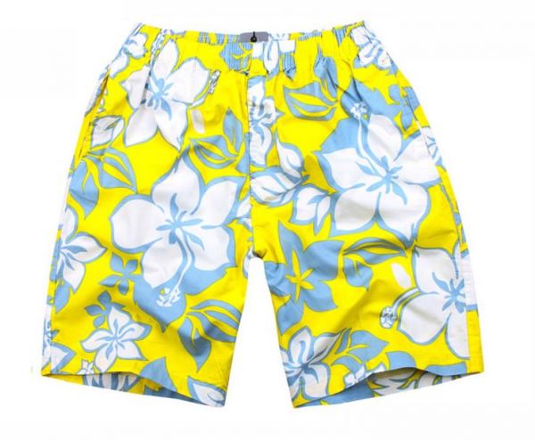 Station ankle partner Short de bain mode à fleur hawaiennes - bleu jaune