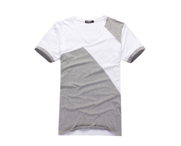 T Shirt col V pour homme avec design Rectangle - gris blanc noir