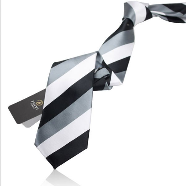 Cravate avec larges rayures blanc gris noir