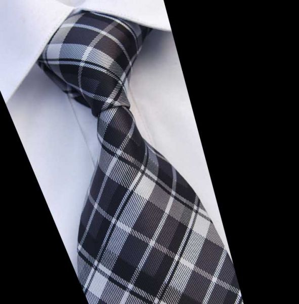 Cravate en soie avec motif à carreaux écossais noir et blanc