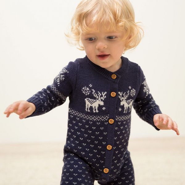 Combi Pilote Bébé avec motif Noël à Pois Cerfs Tricot Knitwear