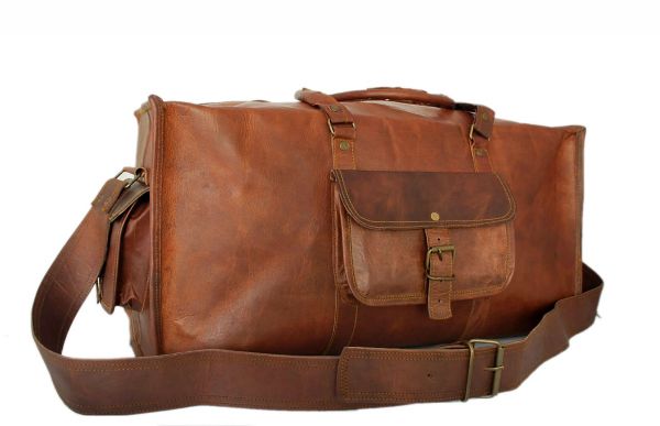 Sac de voyage duffle bag carré style sport en véritable cuir mode vintage - 24 pouces