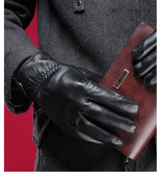 Gants hiver en cuir pour homme style classique avec fermeture à bouton