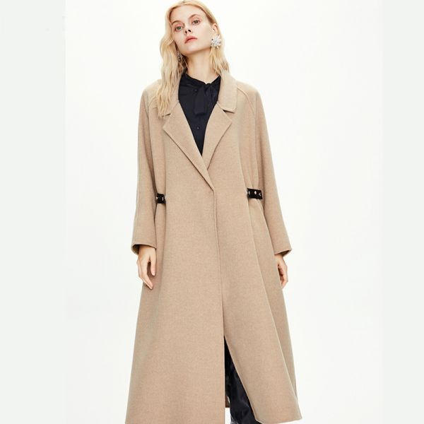 Manteau trapèze long en laine pour femme