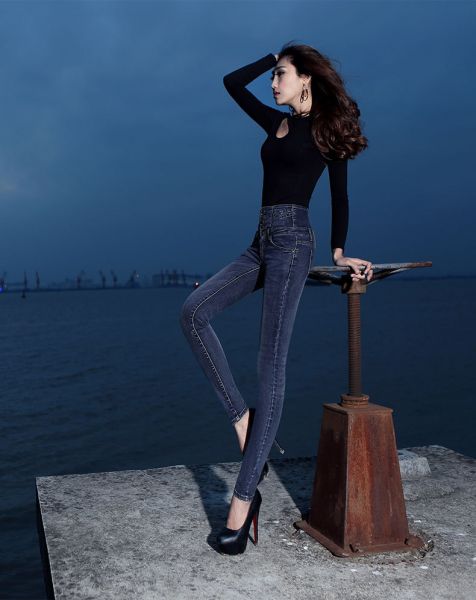 Jeans à Taille Haute pour Femme Pantalon Denim Slim