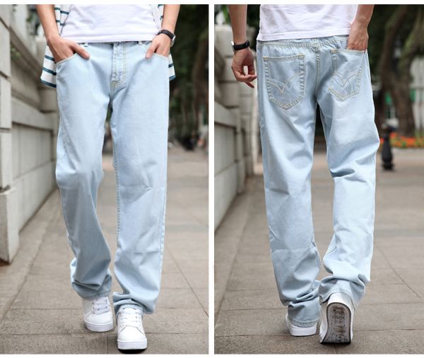 Jeans baggy pour hommes streetwear ample droit cargo denim pantalon pour  homme (couleur : bleu, taille : XXL)