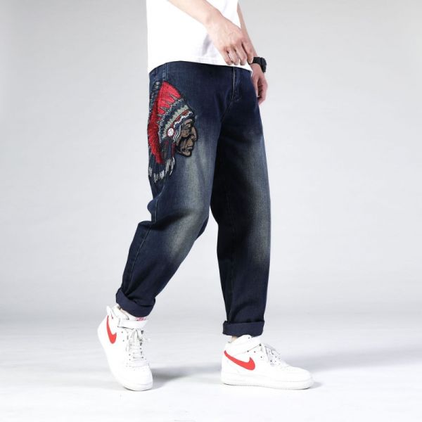Jeans Baggy Homme avec broderie Native Americans