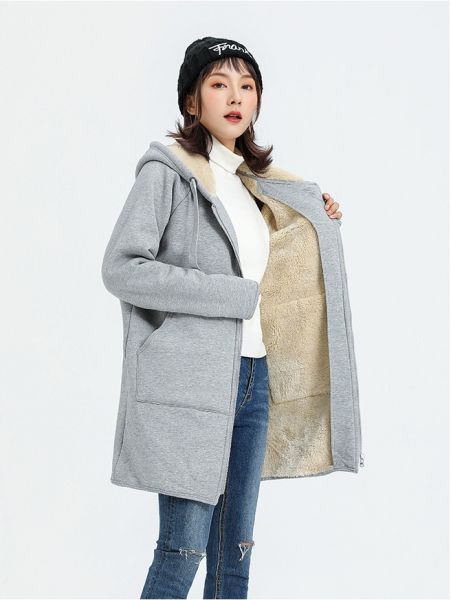 Manteau à capuche mi-long pour femme avec fourrure intérieure