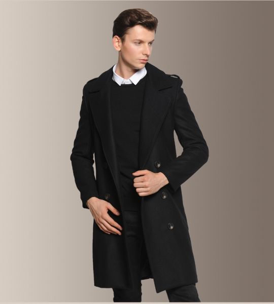 Manteau en laine pour homme classique vintage avec épaulières