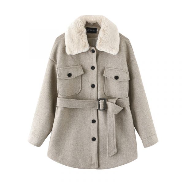 Manteau en mélange de laine pour femme avec ceinture