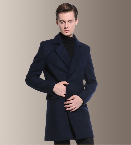 Manteau hiver laine cintré pour homme avec double boutonnage caché