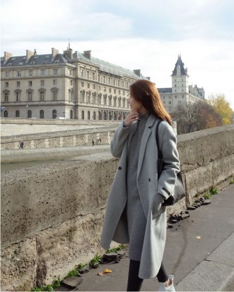 manteau long femme gris foncé