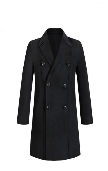 Manteau long à double boutonnage avec intérieur et extérieur en laine pour homme