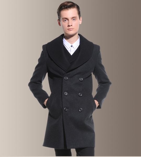 Manteau mi-long laine pour homme avec col large contrastant