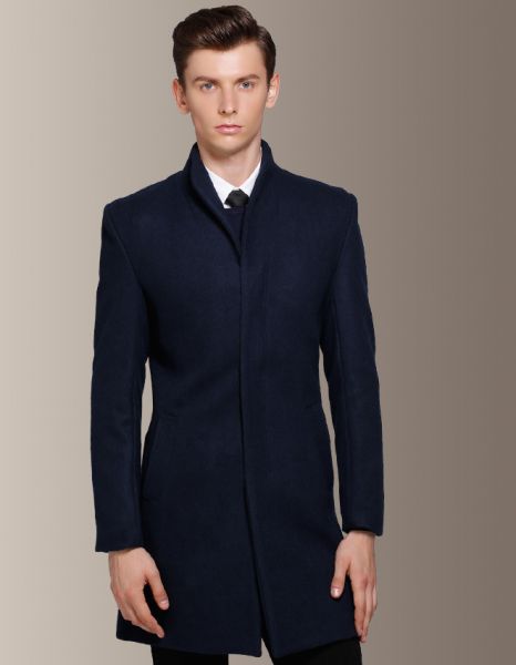 Manteau pardessus pour homme en laine avec boutonnière dissimulée