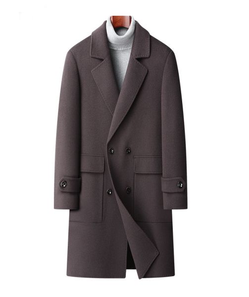 Manteau long en laine épais à double boutonnage pour homme