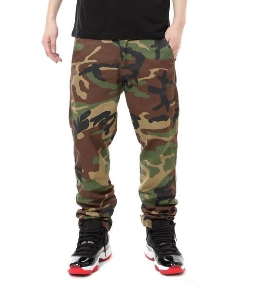 Pantalon Camouflage Coton Toile Solide Motif Militaire Coupe Droite