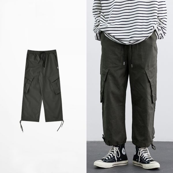 Pantalon cargo en coton baggy avec grandes poches cheville élastique hip hop