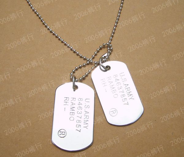 Dog tag plaque armée pendentif avec chaine militaire