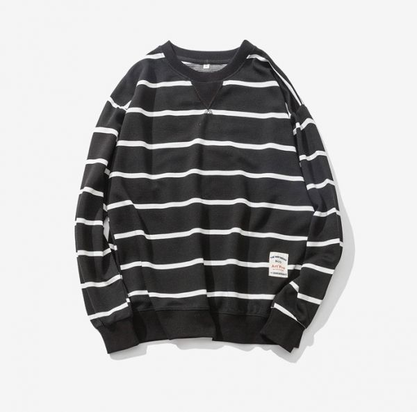 Sweatshirt marin à rayures noir et blanc pour homme