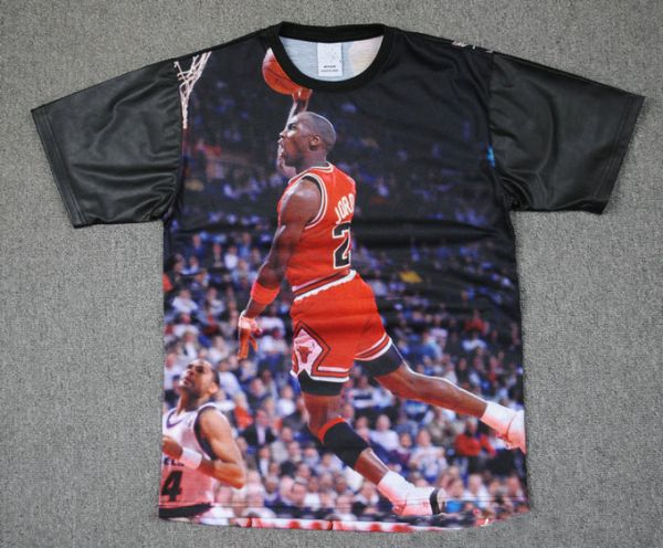 T shirt Michael Jordan Chicago Bulls Slam Dunk Photo Légende