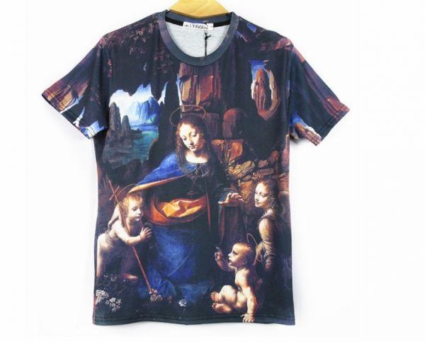 T shirt La Vierge aux Rochers Da Vinci Religion Slim Imprimé