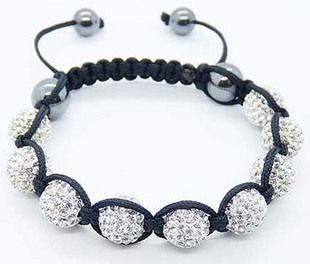 Bracelet Shamballa avec Larges perles rondes blanches et corde noire