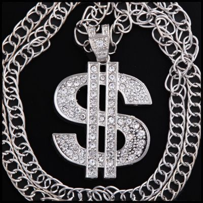 Collier chaine avec pendentif en dollar money bling bling – argent