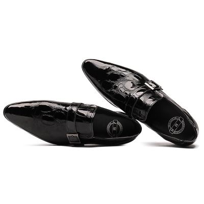 Chaussures de costume écailles en cuir noir fermeture à boucle