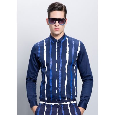 Chemise Rayures Horizontales Bleues et Blanches Fantaisie Homme