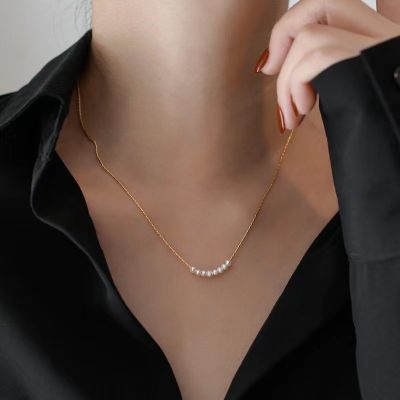 Collier de perles en acier inoxydable plaqué or 18 carats pour femme 