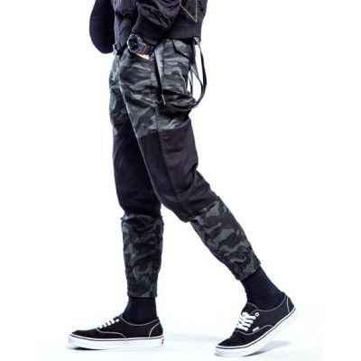 Jogger Pants Militaire Camouflage avec Empiècement Genou Noir