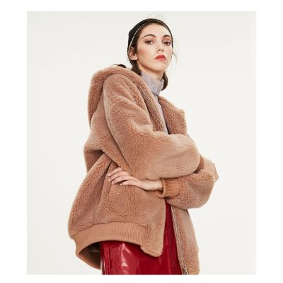 Manteau à capuche pour femme en laine oversize imitation mouton