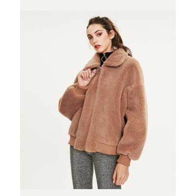 Manteau en laine court pour femme imitation mouton synthétique