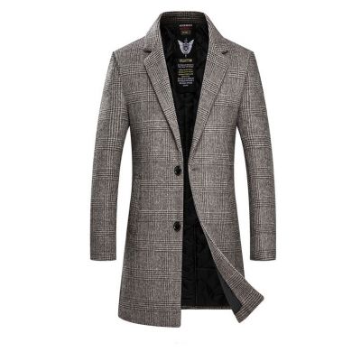 Manteau à carreaux long épais style classic en laine pour homme