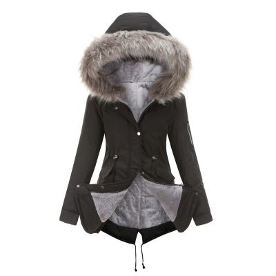 Manteau hiver court et à capuche doublé sherpa pour femme