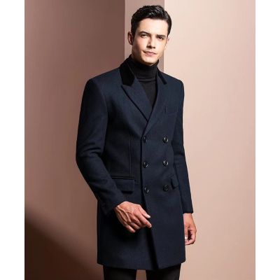 Manteau mi long classique pour homme double boutonnage en laine