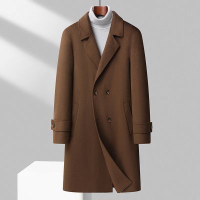 Manteau long en laine avec doublure en coton pour homme