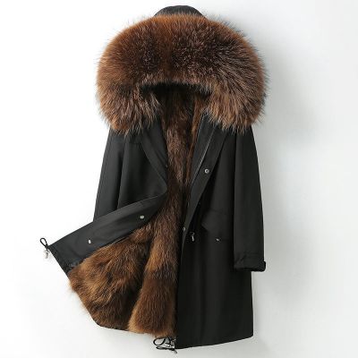 Manteau long pour femme avec col en fausse fourrure amovible et doublure