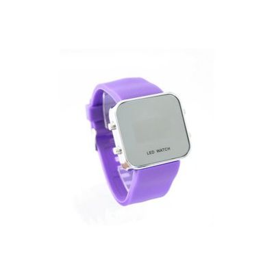 Montre LED carrée avec bracelet silicone - Violet