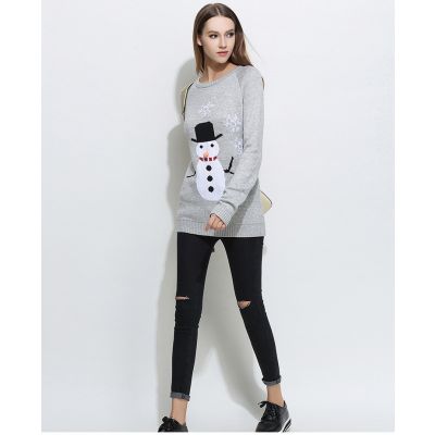 Pullover laine Noël pour femme avec bonhomme de neige