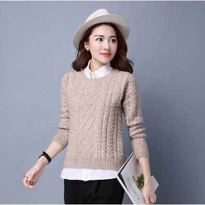 Pullover tricot à torsade pour femme tendance hiver