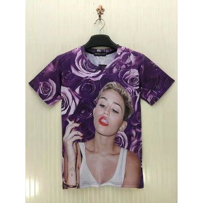 T shirt Miley Smoking Fond Roses Violettes Sublimé Homme Femme