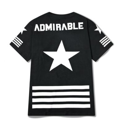 T shirt Noir Admirable Etoiles Rayures Blanches Swag