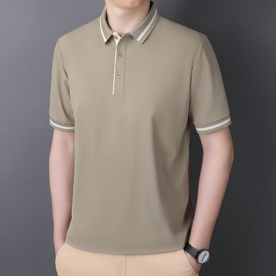 T-shirt polo polyvalente à manches courtes et col rayés pour homme