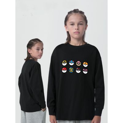 T-shirt enfant à manches longues motif Pikachu et Pokéballs
