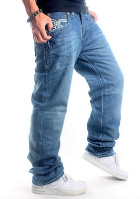 Jeans Baggy Large pour Homme avec Fleurs de Lys Brodées Arrière